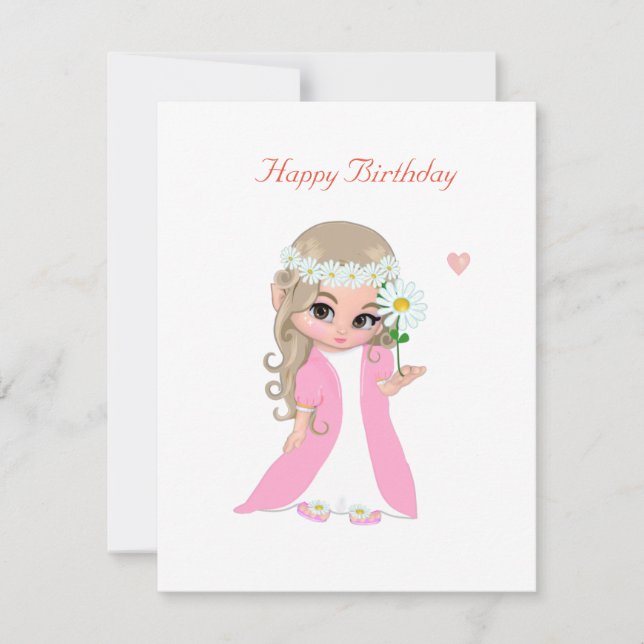 Cute Fairy on White Birthday Card (Front)