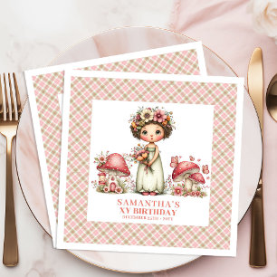 Cute Fairy Pink Floral Party Birthday Custom Name  Napkin