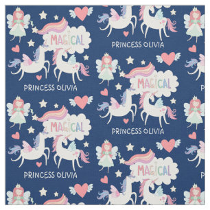 Cute Fairy Princess and Unicorn Kids Fabric