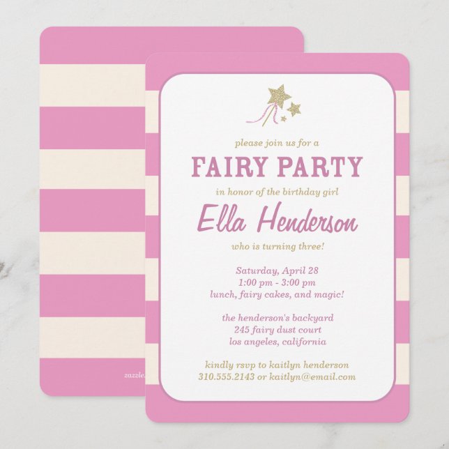 Cute Fairy Princess Birthday Party Invitations (Front/Back)
