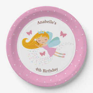 Cute Fairy Princess Girl's Birthday Paper Plate