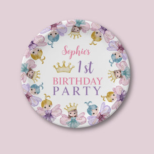 Cute Fairy Princess Pink & Purple 1st Birthday Paper Plate