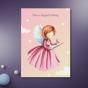 Cute Fairy Princess with Frog Girly Birthday Card