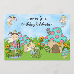 Cute Fairy Princesses and Frogs Birthday Party Invitation