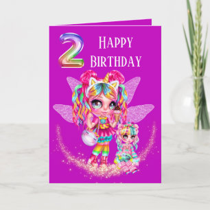 Cute fairy second birthday rainbow anime magic card