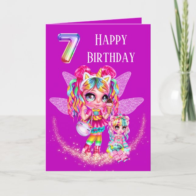 Cute fairy seventh birthday rainbow anime magic card (Front)