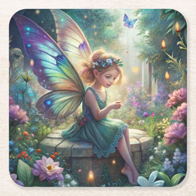 Cute Fairy Square Paper Coaster (Front)