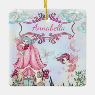 Cute Fairy Tale Garden with Custom Name Ceramic Ornament