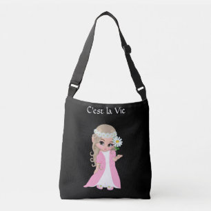 Cute Fairy with Flowers on Black Crossbody Bag