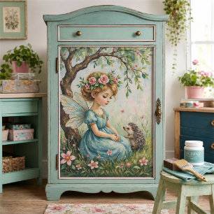 Cute Fairy with Hedgehog in Enchanted Garden Tissue Paper