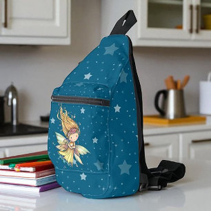 cute Fairy with Orange Tabby Kitten and Starry Sky Sling Bag