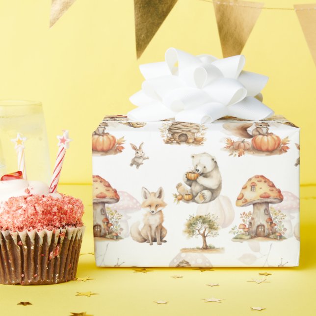 Cute Fairy Woodland Animal Pattern Wrapping Paper (Birthday Party)