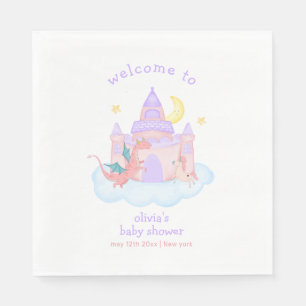 Cute Fairytale Dragon Unicorn Baby Shower Welcome Napkin