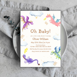 Cute Fairytale Magic Dragon Baby Shower  Invitation
