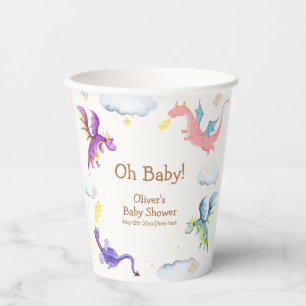 Cute Fairytale Magic Dragon Baby Shower Paper Cups