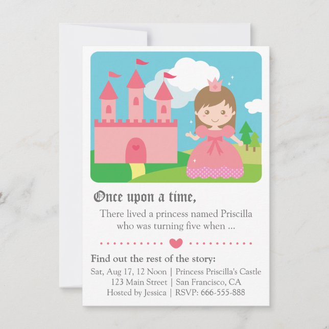 Cute Fairytale Princess Theme, Girl Birthday Party Invitation (Front)