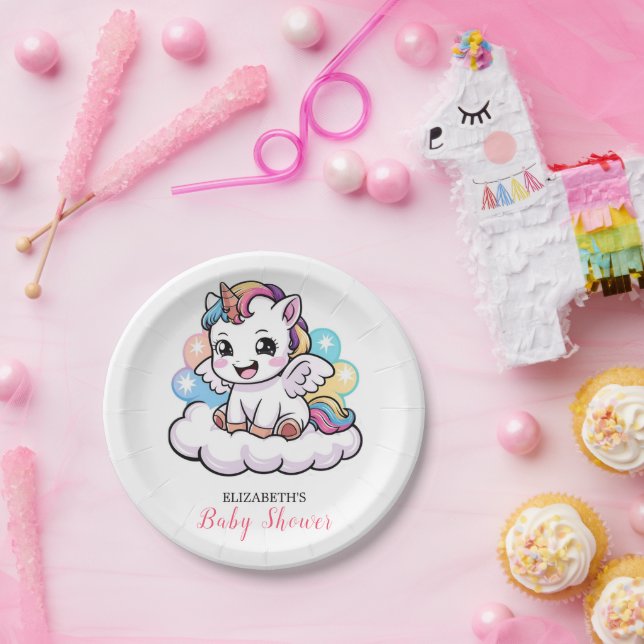 Cute Fairytale Unicorn Baby Shower Paper Plate (Party)