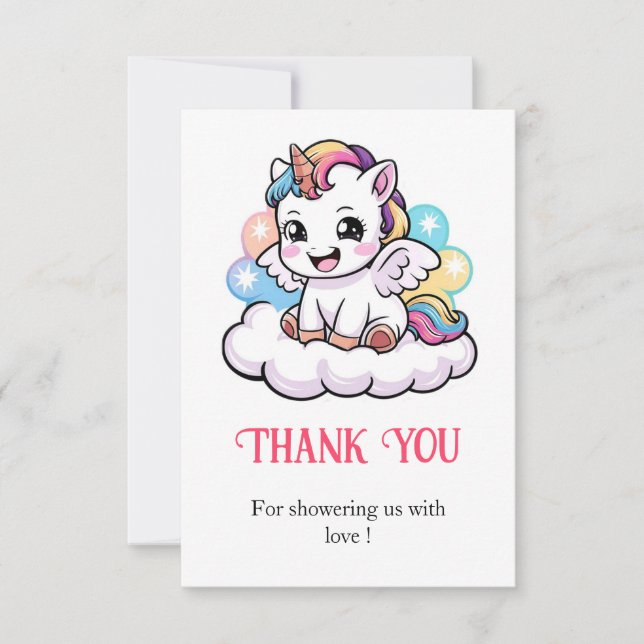 Cute Fairytale Unicorn Baby Shower Thank You Card (Front)