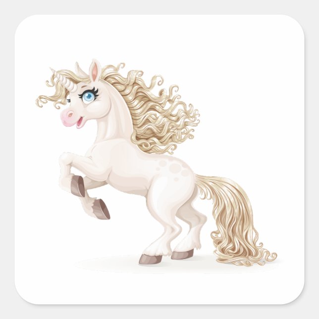 Cute fairytale unicorn with golden mane square sticker (Front)
