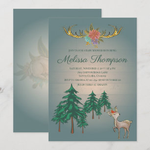 Cute Fairytale Woodland Deer Animals Baby Shower Invitation
