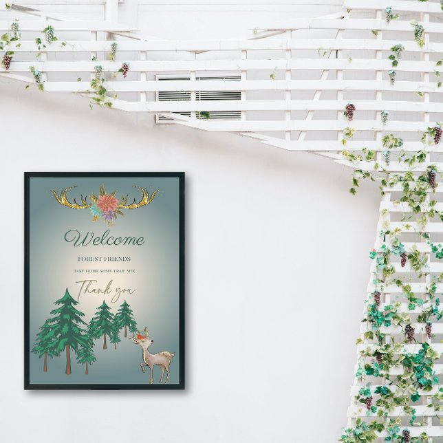 Cute Fairytale Woodland Deer Animals Baby Shower Poster (Creator Uploaded)