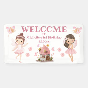 cute fairytales girl 1st birthday pink welcome banner