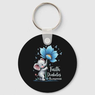 Cute Faith Elephant Diabetes Awareness Retro Sunfl Key Ring