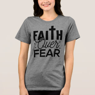 Cute ''FAITH OVER FEAR'' Black Text On Grey Tri-Blend Shirt