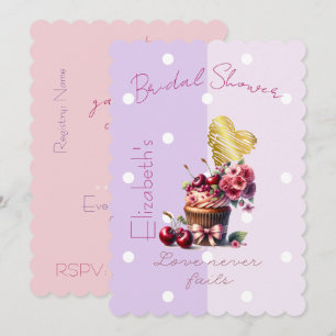 Cute Faith Pastel Cherry Bow Floral Cupcake Heart Invitation
