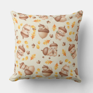 Cute Fall Acorn Bear Seamless Pattern Cushion