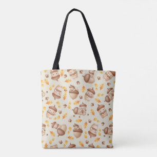 Cute Fall Acorn Bear Seamless Pattern Tote Bag