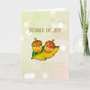 Cute Fall Acorn Bundle of Joy Twin Baby Shower Card