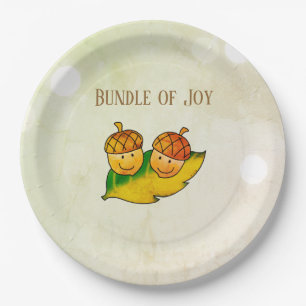 Cute Fall Acorn Bundle of Joy Twin Baby Shower Paper Plate