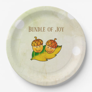 Cute Fall Acorn Bundle of Joy Twin Baby Shower Paper Plate
