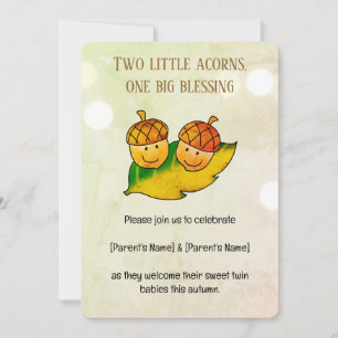 Cute Fall Acorn Twins Autumn Twin Baby Shower Invitation