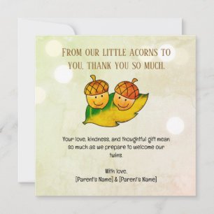Cute Fall Acorn Twins Autumn Twin Baby Shower Thank You Card