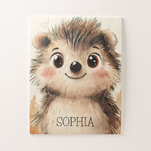 Cute Fall Animal Hedgehog Personalised Name Kids Jigsaw Puzzle