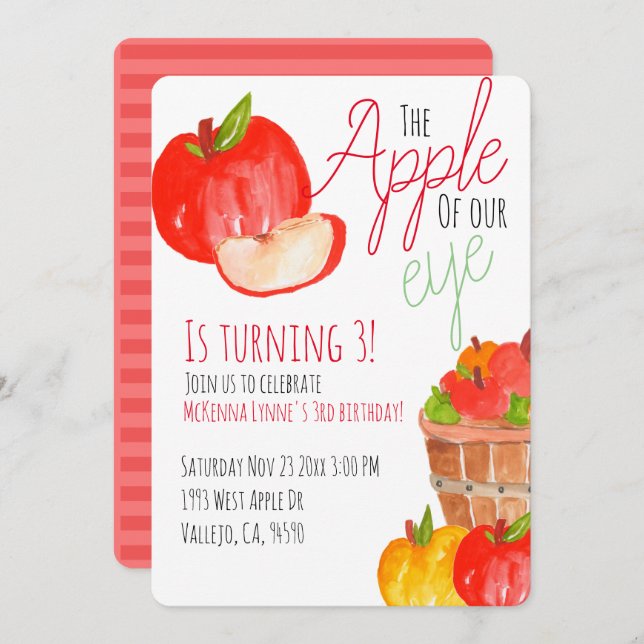 Cute fall apple kid birthday party invitation (Front/Back)