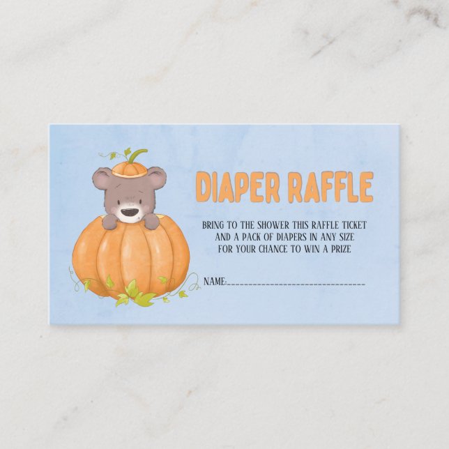 Cute Fall Autumn Bear Pumpkin Diaper Raffle  Business Card (Front)