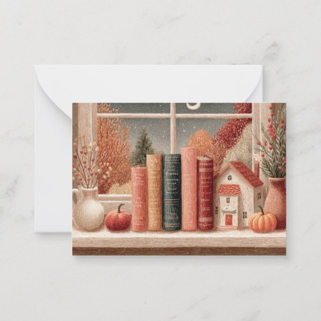 Cute Fall Botanical Bookshelf Card (Back)