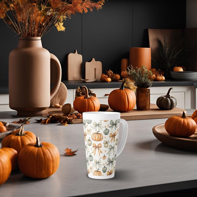 Cute Fall Bow Pattern Latte Mug (Creator Uploaded)