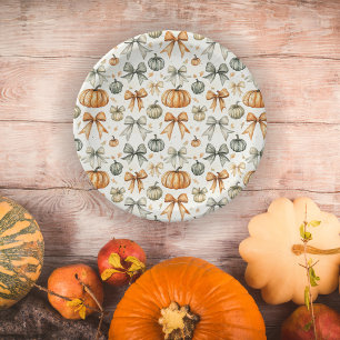 Cute Fall Bow Pattern Paper Plate