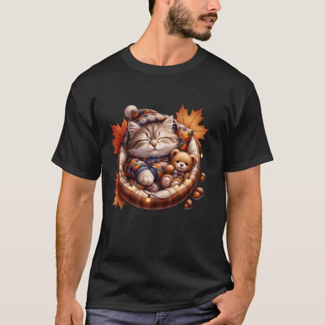 Cute Fall Cat Graphic for Cat Grandma and Autumn K T-Shirt (Front)