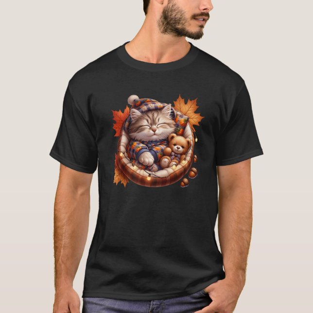 Cute Fall Cat Graphic for Cat Grandma and Autumn K T-Shirt (Front)