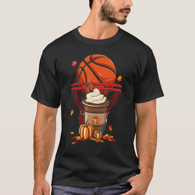 Cute Fall Coffee Pumpkin Spice Latte Basketball T-Shirt (Front)