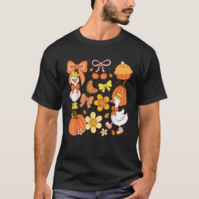 Cute Fall Coquette Goose Pumpkin Pie Aesthetic Tha T-Shirt (Front)