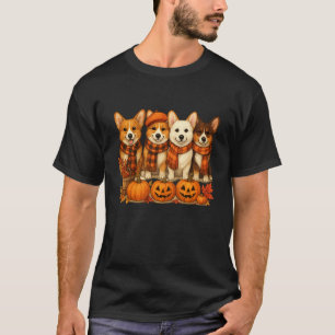 Cute Fall Corgi Dogs Pumpkin Autumn Leaves T-Shirt