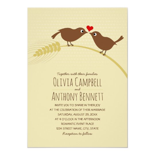 Cute Fall Country Unique Wheat Love Birds Wedding Invitation