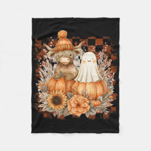 Cute Fall Cow Ghost Spooky Season Autumn Halloween Fleece Blanket