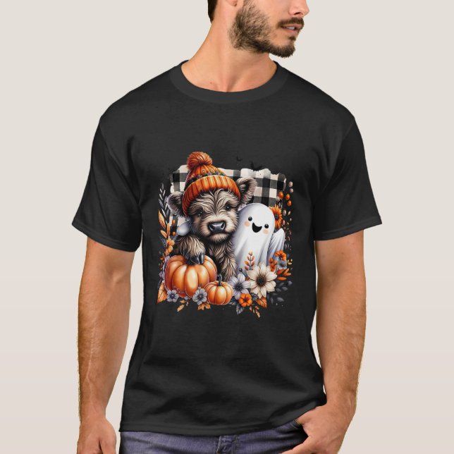 Cute Fall Cow Ghost Spooky Season Autumn  T-Shirt (Front)